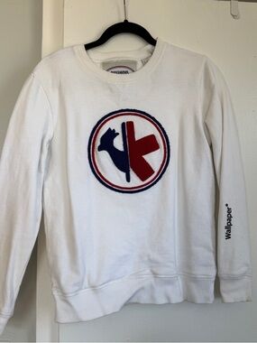 Rossignol Wallpaper White Crewneck with Red & Navy Logo Patch